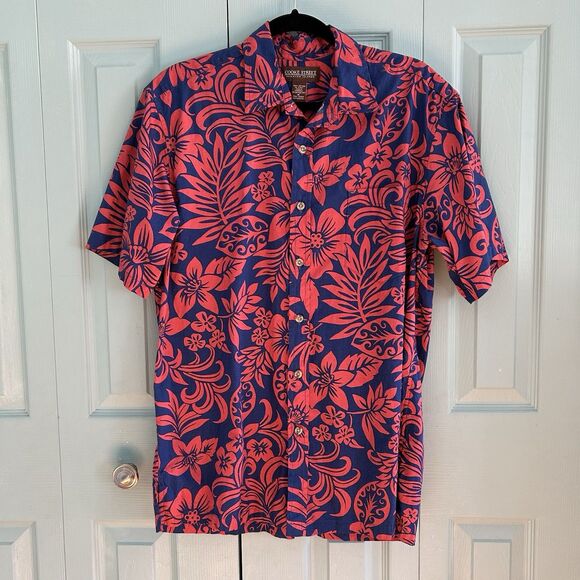 Cooke Street Mens Hawaiian Short Sleeve Button Up Medium Collared Red Blue - Picture 1 of 7